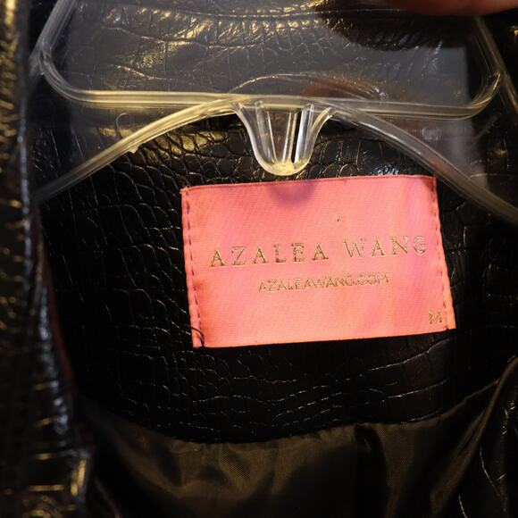 Azalea Wang Black Faux Leather Trench Coat M Croc Embossed Long Jacket - Picture 3 of 5
